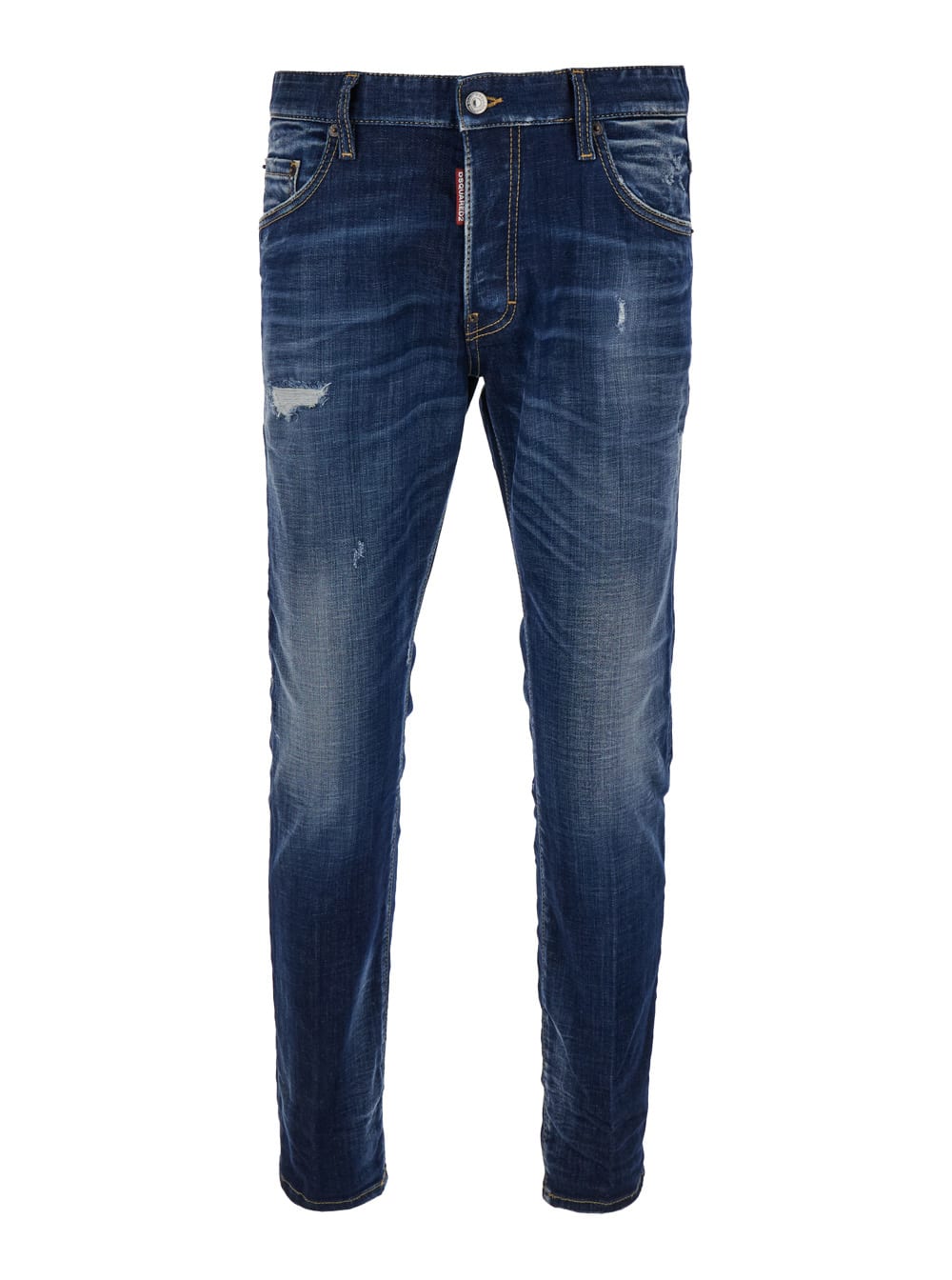 Dsquared2 男士滑板风格蓝色修身牛仔裤 带logo贴布弹力棉牛仔布