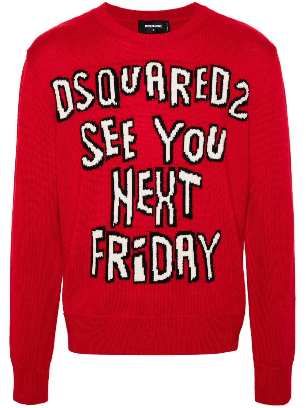 DSQUARED2 logo嵌花针织毛衣 - 红色