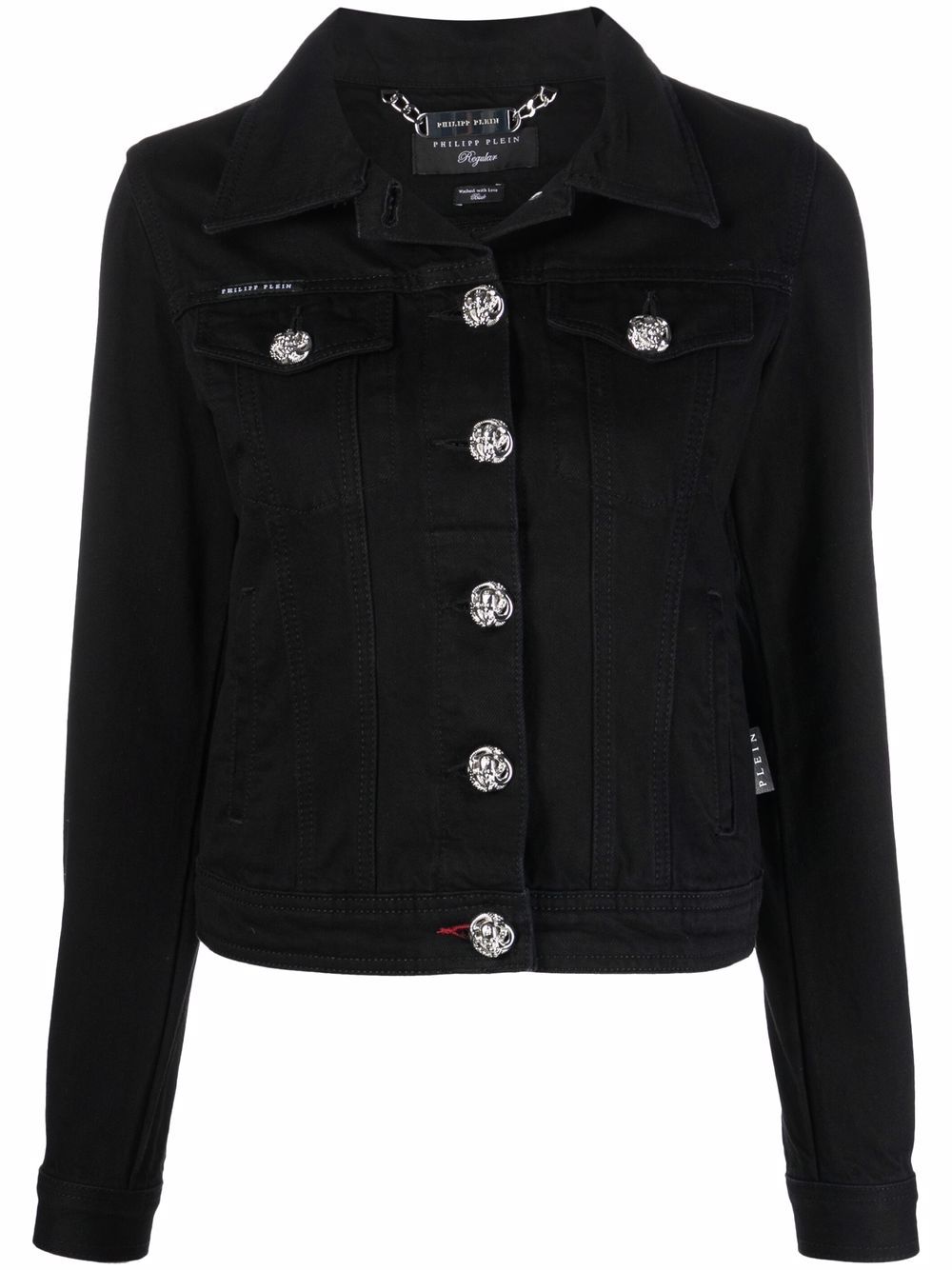 Philipp Plein logo标牌牛仔夹克 - 黑色