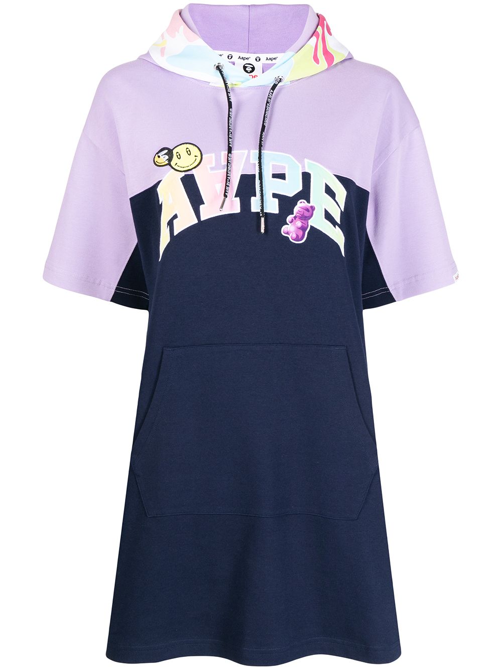 AAPE BY *A BATHING APE® logo印花连帽T恤式连衣裙 - 蓝色