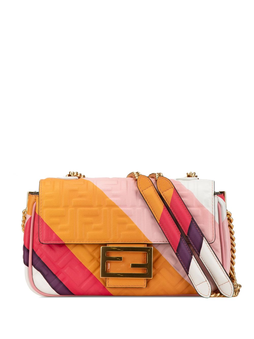 Fendi Pre-Owned Zucca Embossed Chain Midi baguette 单肩包（2010–2023年典藏款） - 粉色