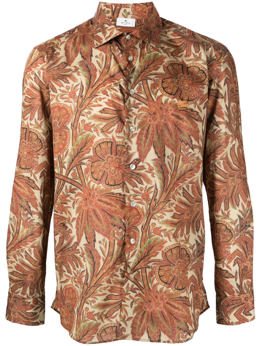 ETRO Pegaso 图案树叶印花棉衬衫 - 橘色
