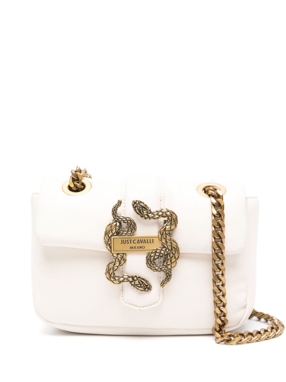 Just Cavalli logo扣环单肩包 - 白色