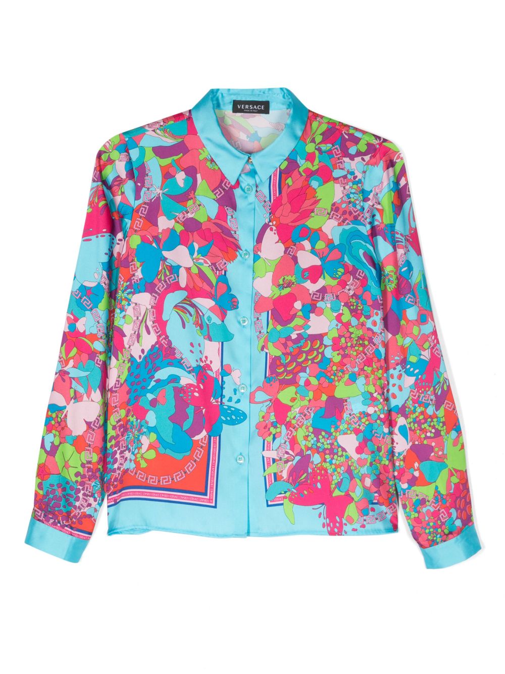 Versace Kids 图案印花长袖衬衫 - 蓝色