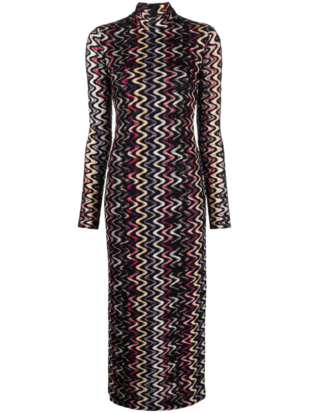 Missoni Z字形图案超长连衣裙 - 黑色