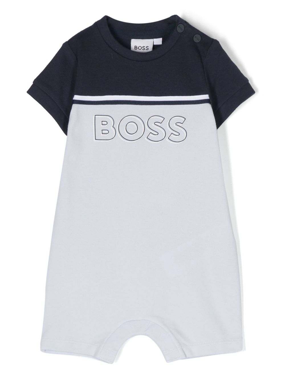 BOSS Kidswear logo印花条纹细节连体衣 - 蓝色
