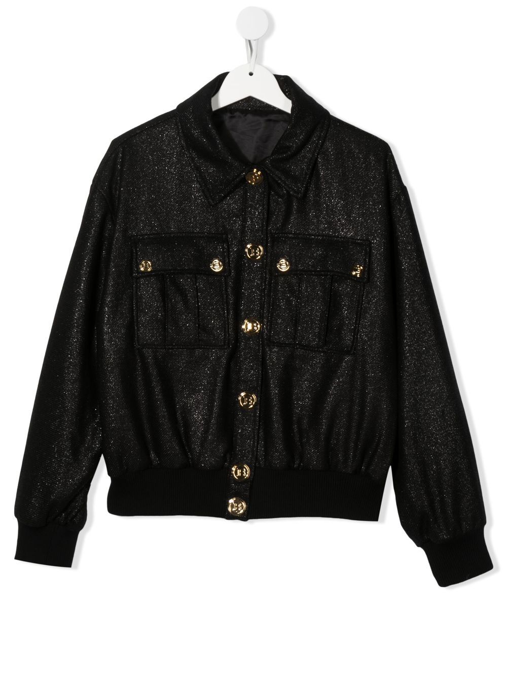 Balmain Kids 金属感亮片金葱细节飞行员夹克 - 黑色