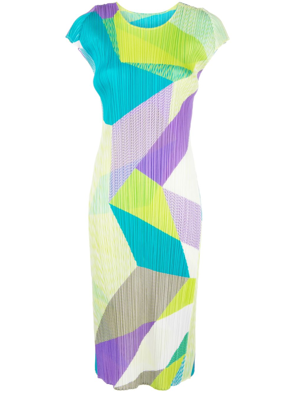 Pleats Please Issey Miyake 抽象图案直筒连衣裙 - 绿色