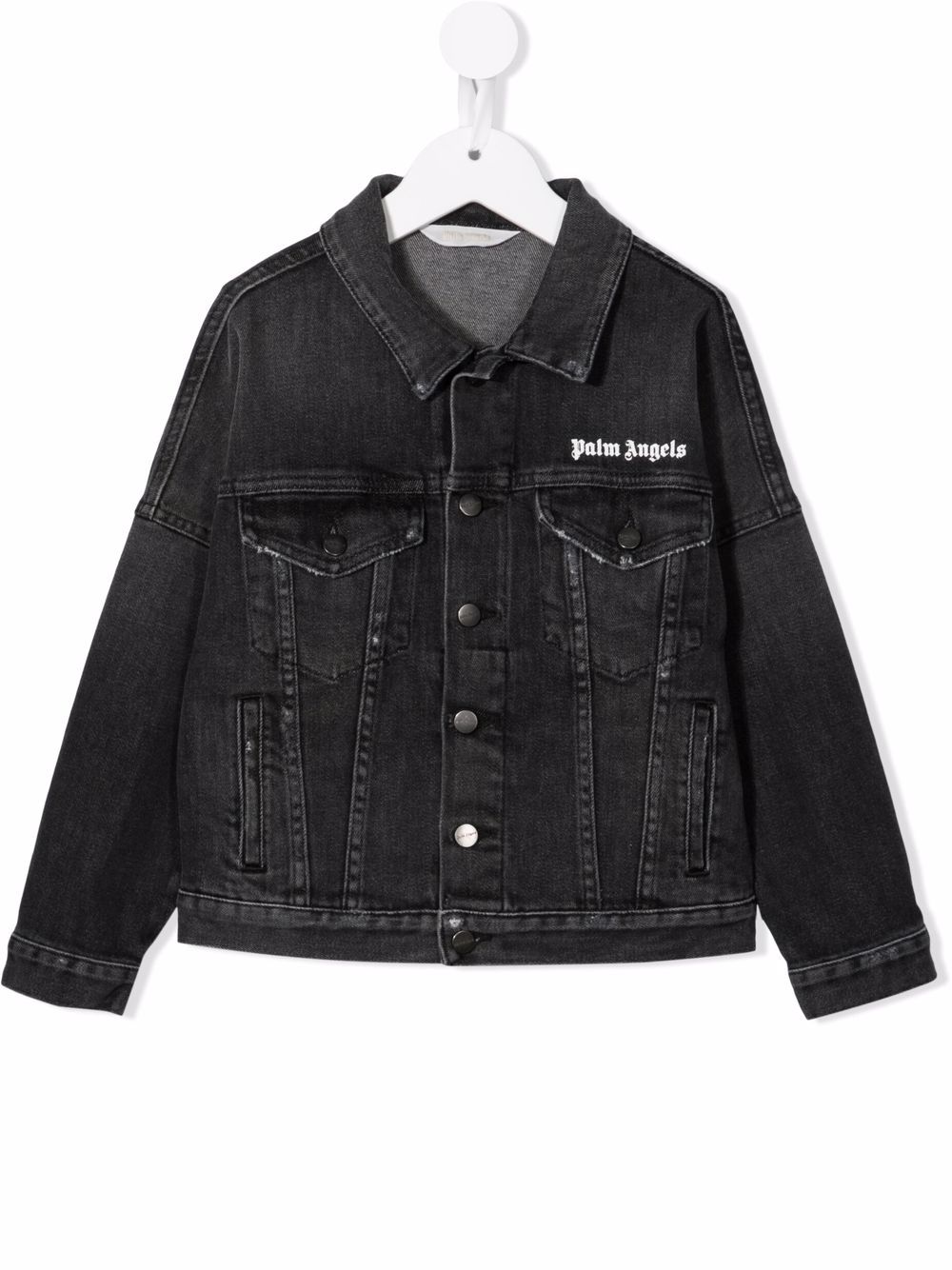 Palm Angels Kids logo印花牛仔夹克 - 黑色
