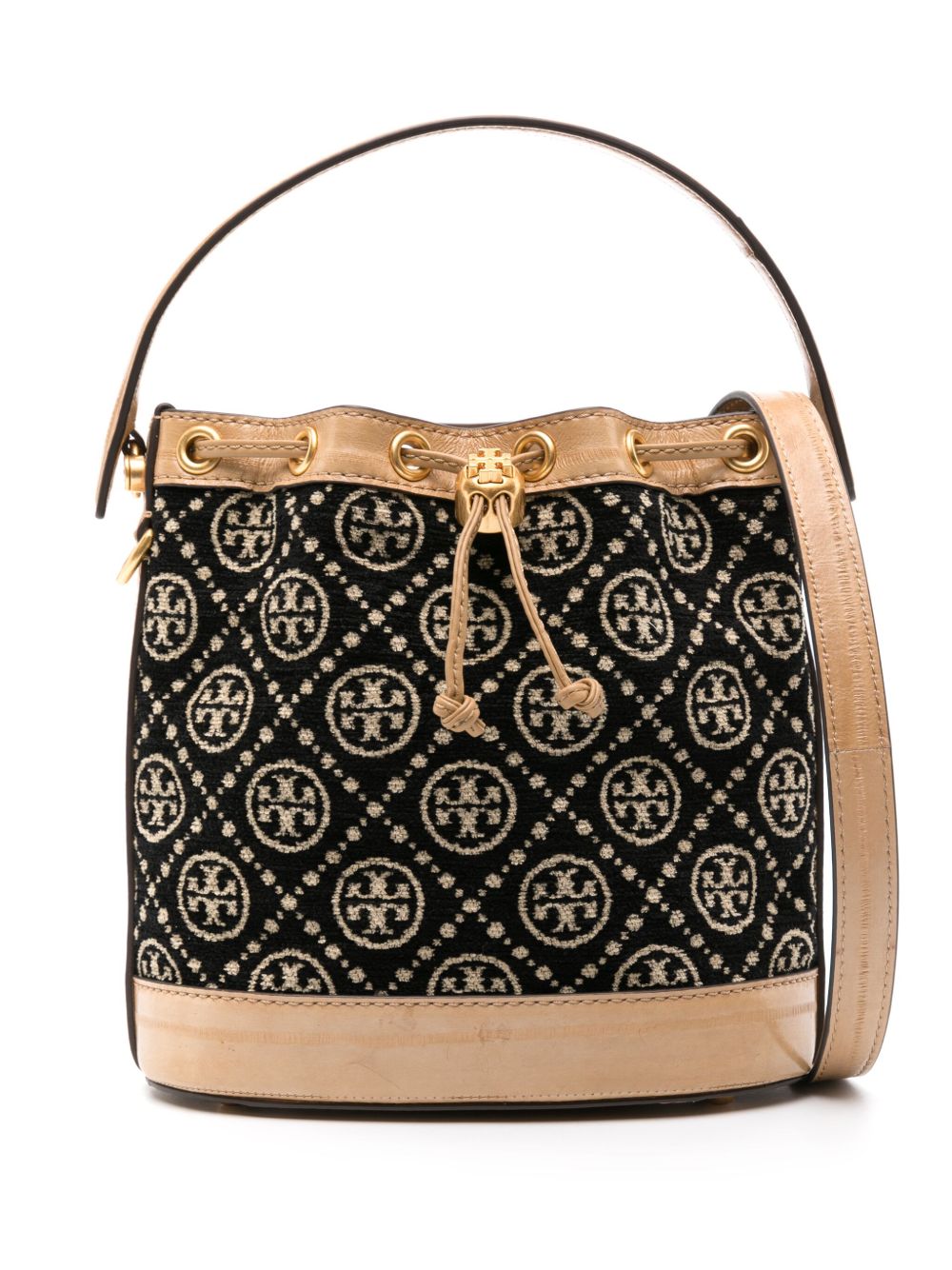Tory Burch Double T 提花雪尼尔水桶包 - 黑色