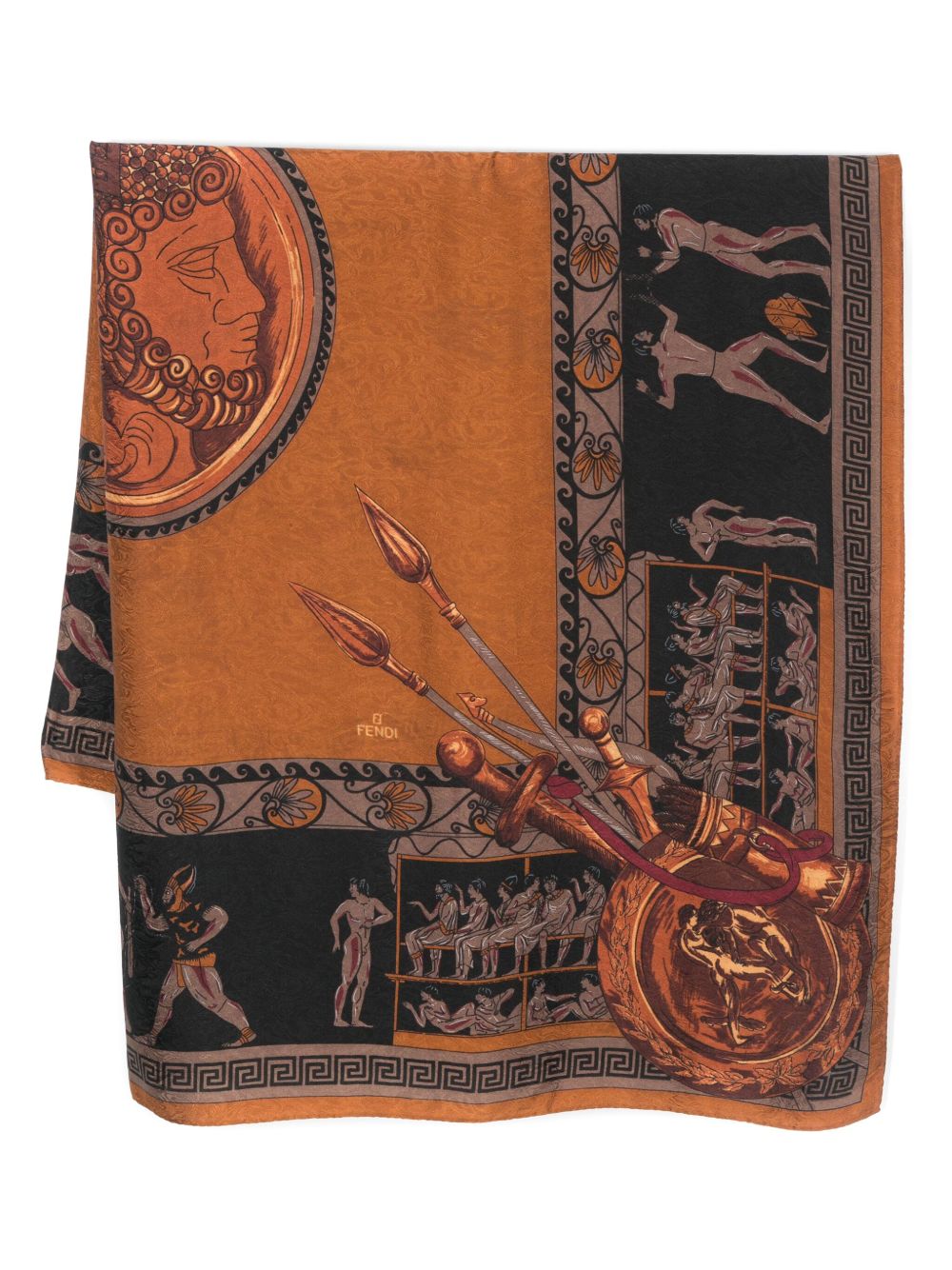 Fendi Pre-Owned Greek 提花围巾（1990年代典藏款） - 褐色