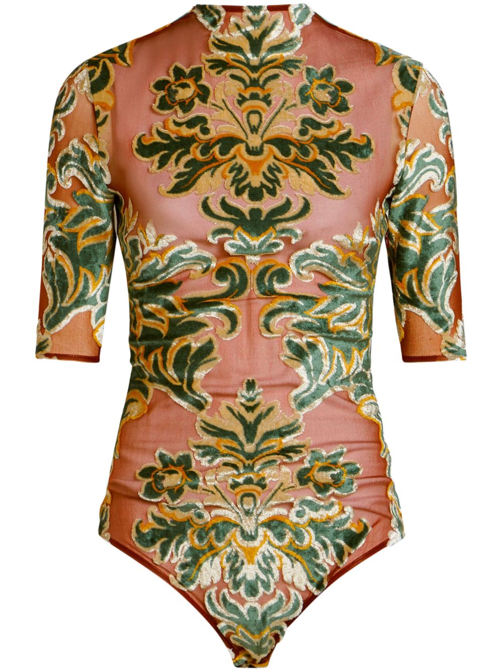 ETRO 图案提花薄纱连体衣 - 绿色