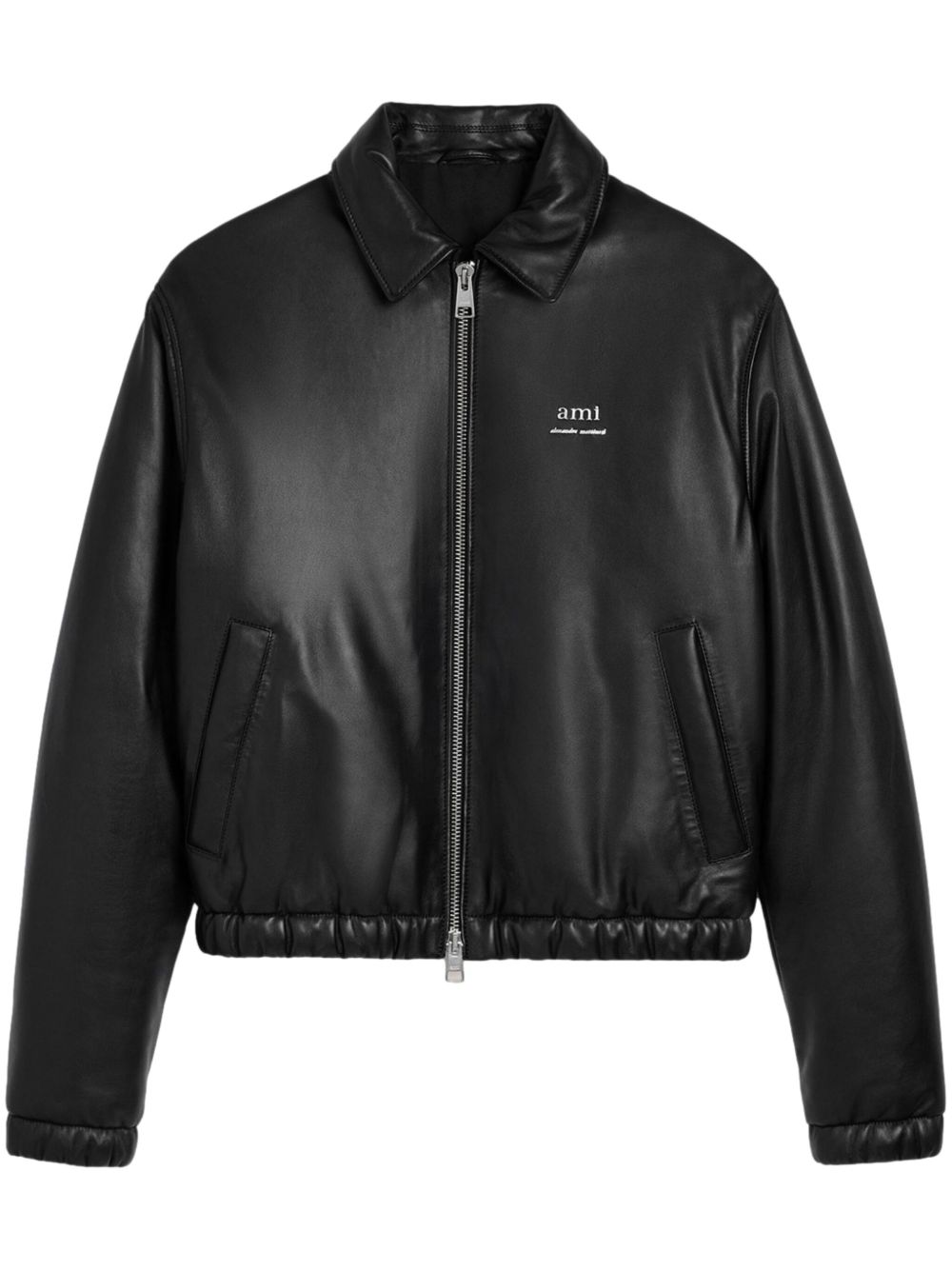 AMI Paris logo字母皮质飞行员夹克 - 黑色