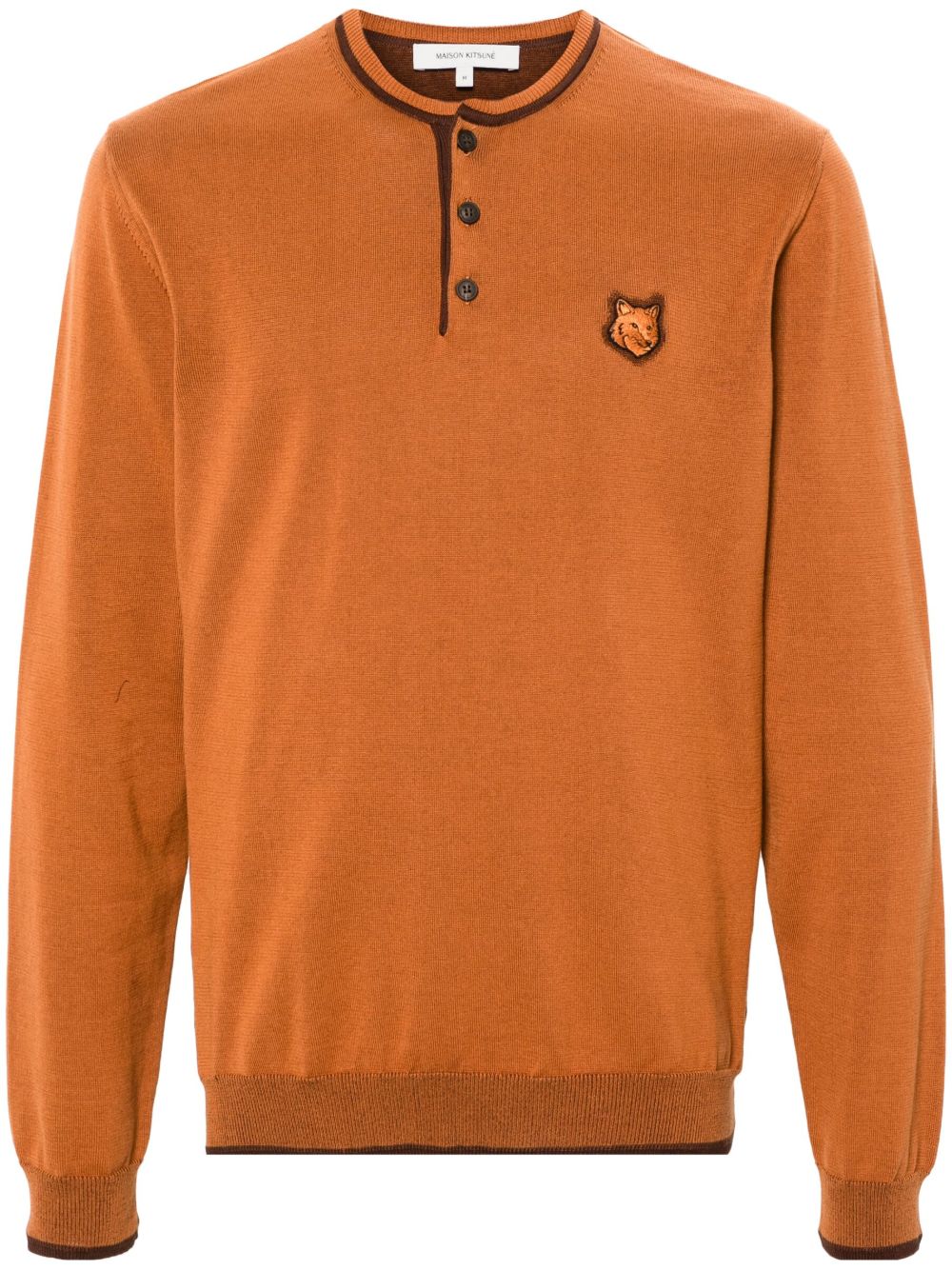 Maison Kitsuné Henley 狐狸贴花毛衣 - 褐色