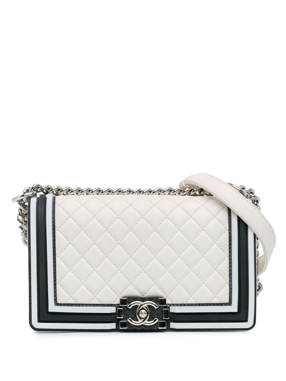 CHANEL Pre-Owned Bicolor Boy Flap 中号小羊皮橡胶单肩包（2016-2017年典藏款） - 白色