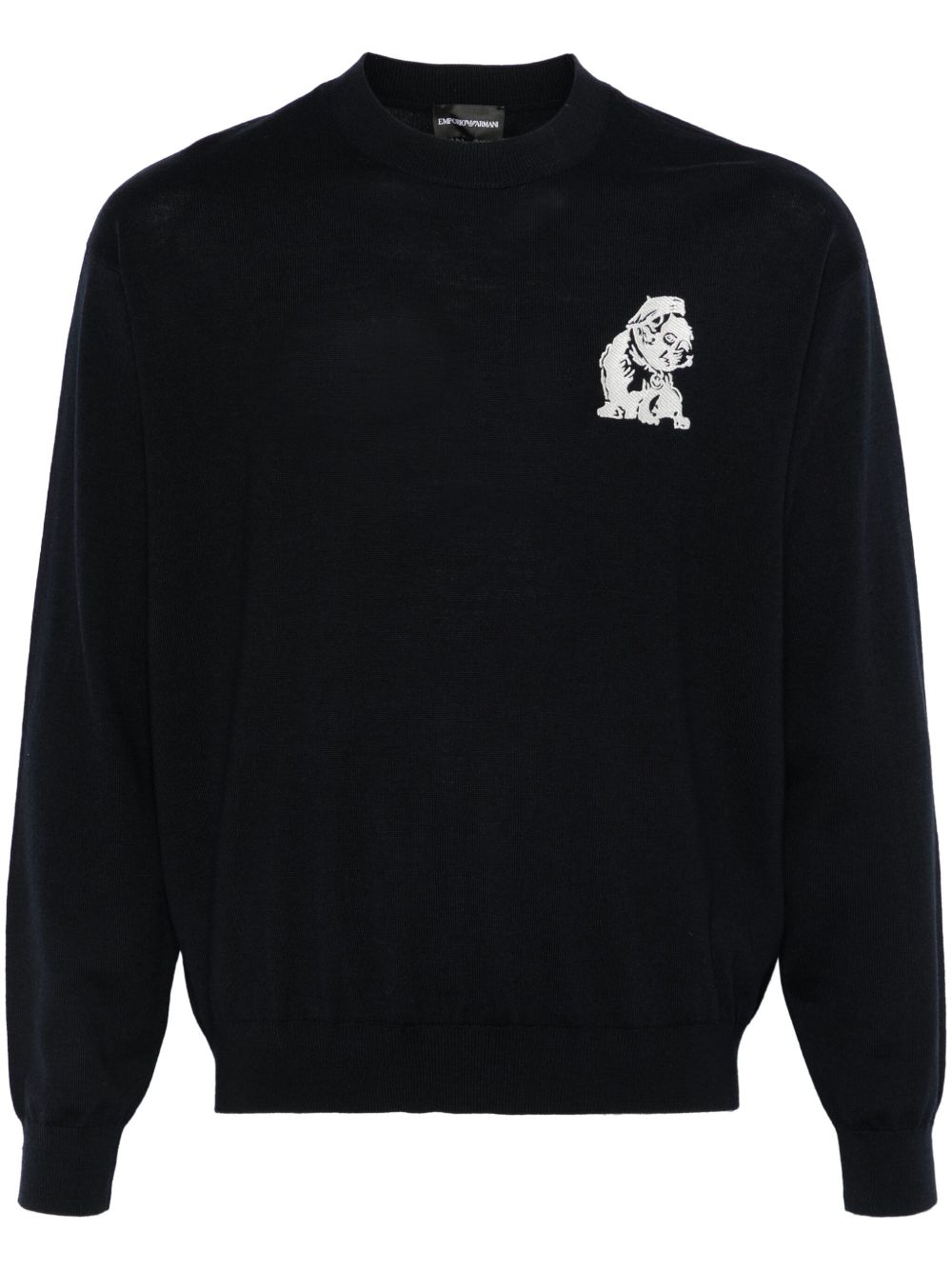 Emporio Armani French Bulldog 刺绣毛衣 - 蓝色