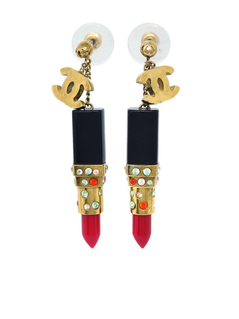 CHANEL Pre-Owned CC Lipstick 吊饰耳环（2004年典藏款） - 黑色