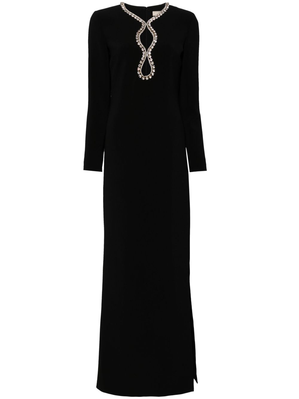 Elie Saab 晶饰超长连衣裙 - 黑色