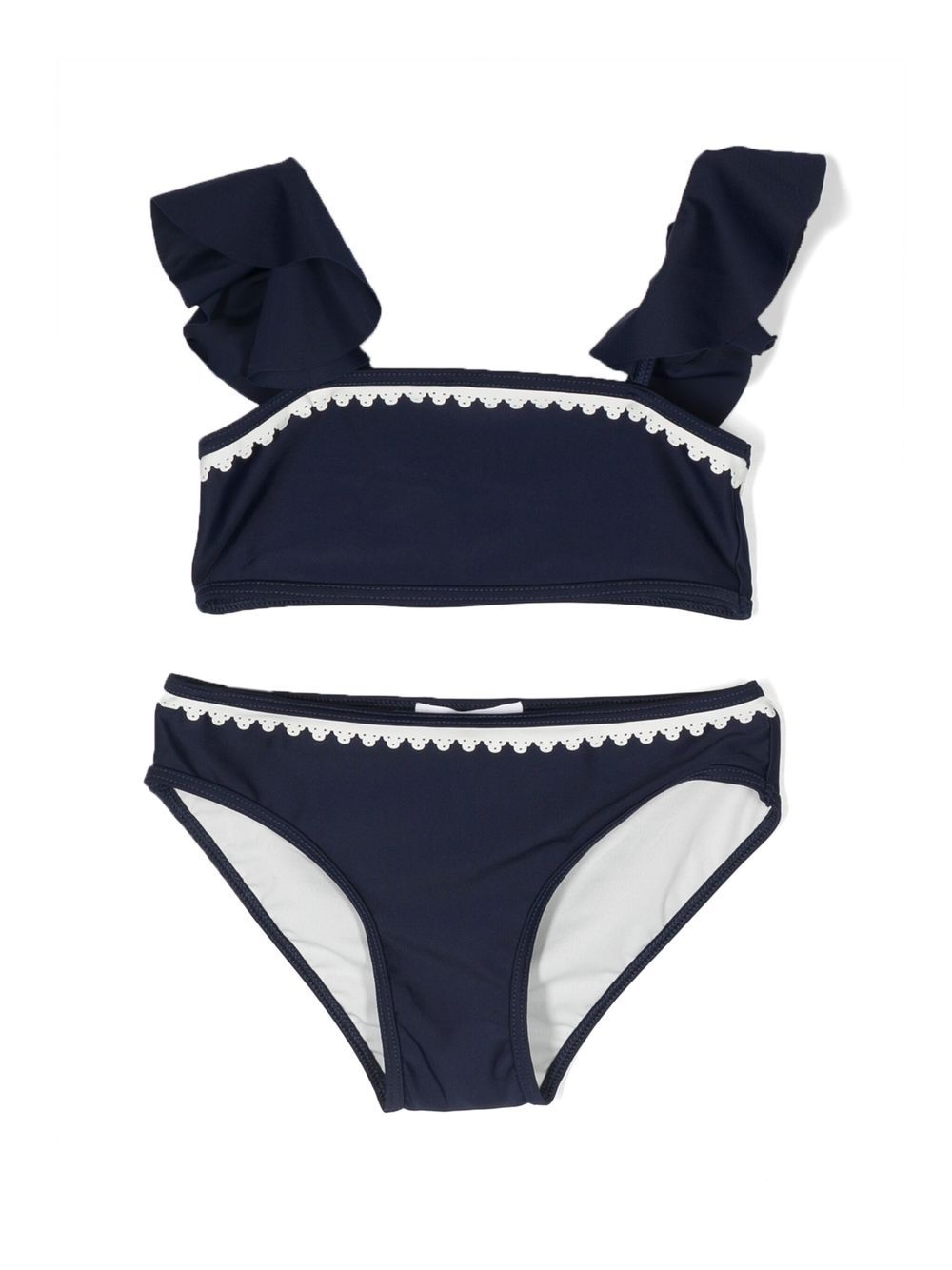 Chloé Kids 蕾丝边饰荷叶边比基尼套装 - 蓝色