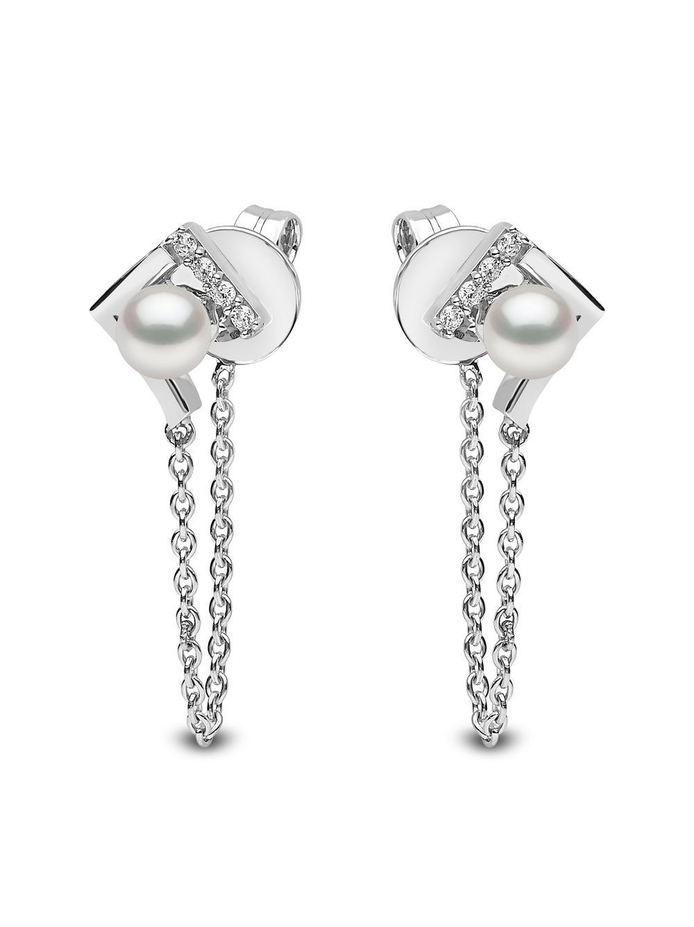 Yoko London Trend 18K白金淡水珍珠钻石耳环 - 银色
