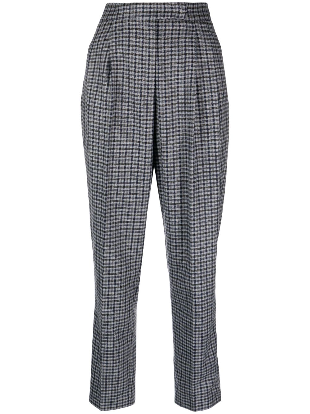 Emporio Armani 格纹高腰锥形裤 - 灰色