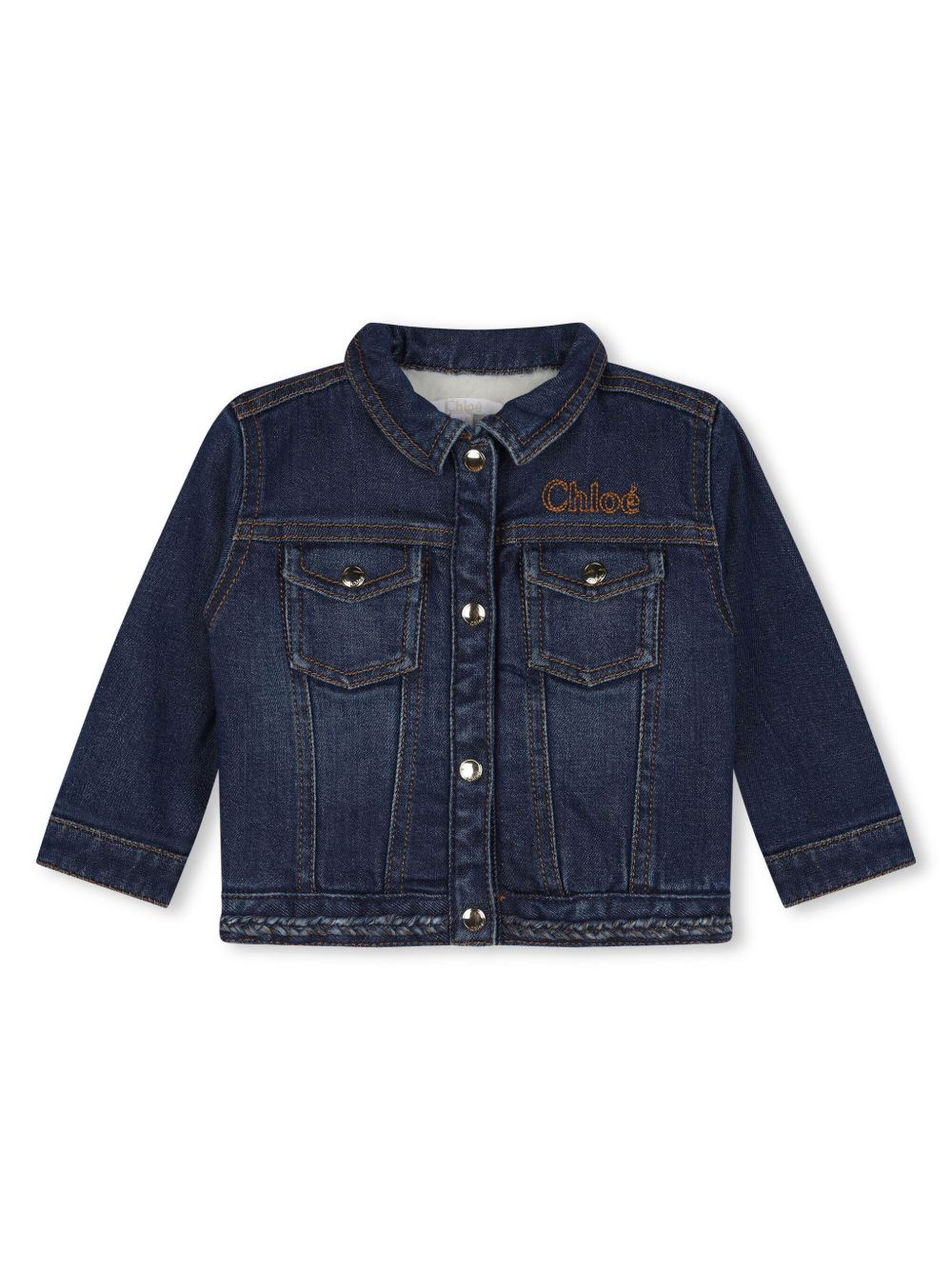 Chloé Kids logo刺绣牛仔夹克 - 蓝色