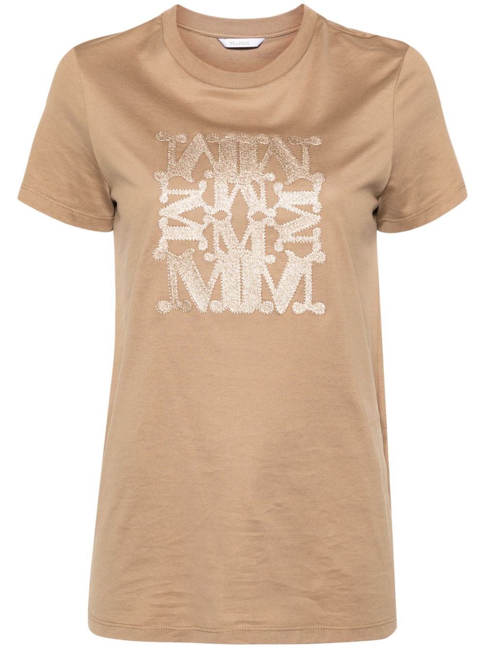 Max Mara logo刺绣棉T恤 - 褐色