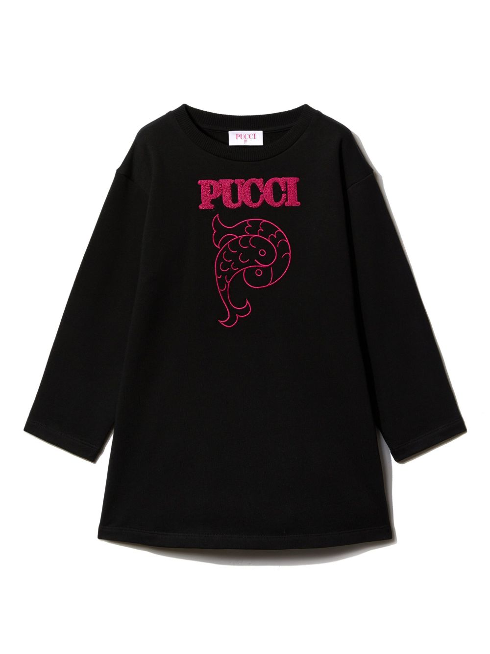 PUCCI Junior logo刺绣棉连衣裙 - 黑色