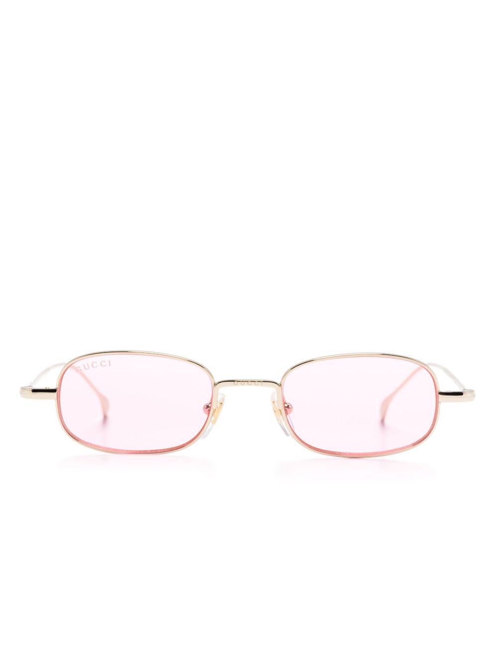 Gucci Eyewear logo雕刻椭圆形镜框太阳眼镜 - 金色