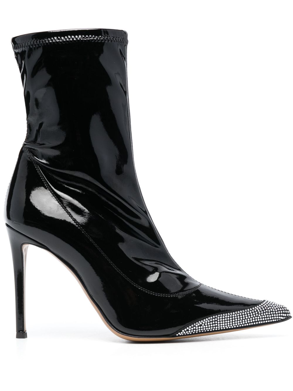 Alexandre Vauthier 晶饰漆皮高跟短靴 - 黑色