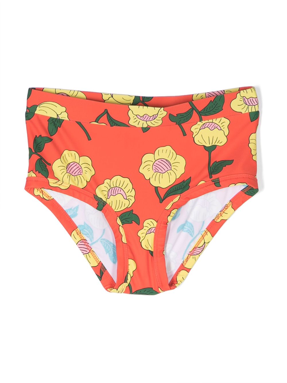 Mini Rodini Flowers 高腰泳裤 - 红色