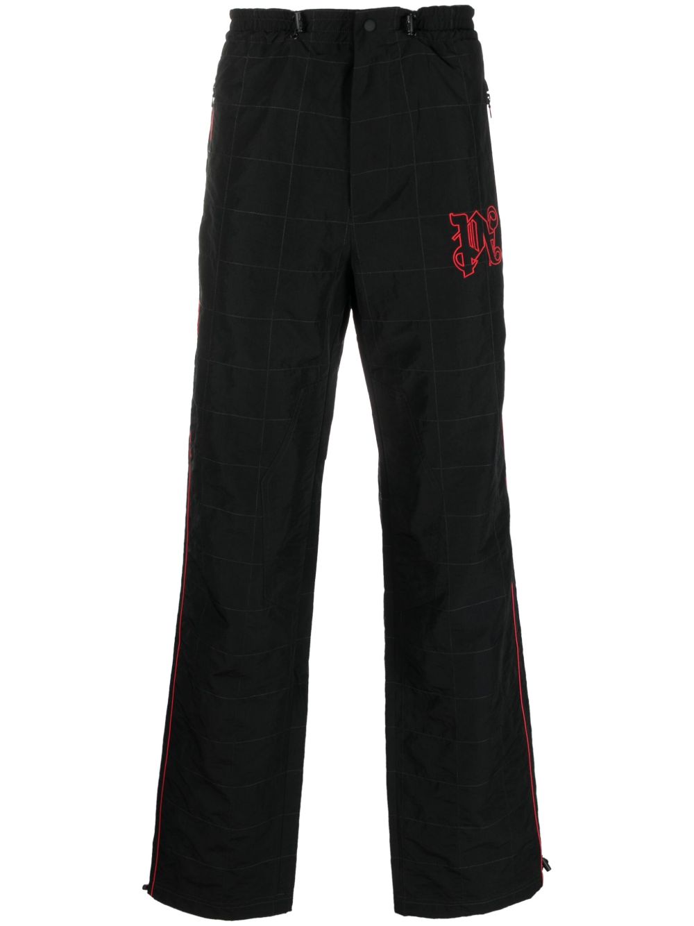 Palm Angels logo刺绣格纹长裤 - 黑色