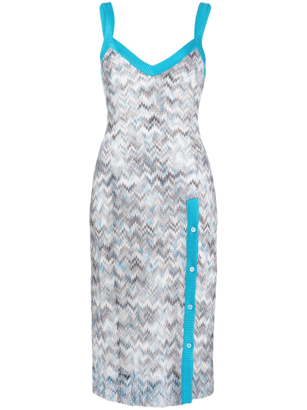 Missoni Z字形图案排扣中长连衣裙 - 白色