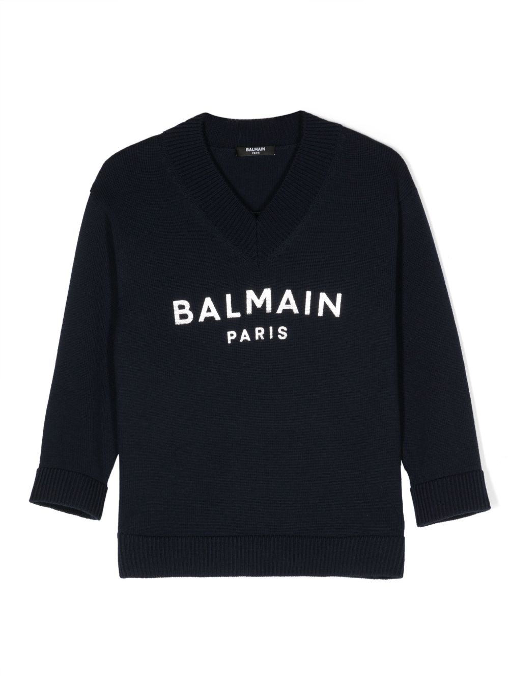 Balmain Kids 金属感logo嵌花毛衣 - 蓝色