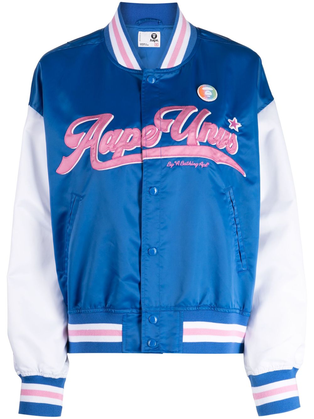 AAPE BY *A BATHING APE® logo 贴花拼色飞行员夹克 - 蓝色