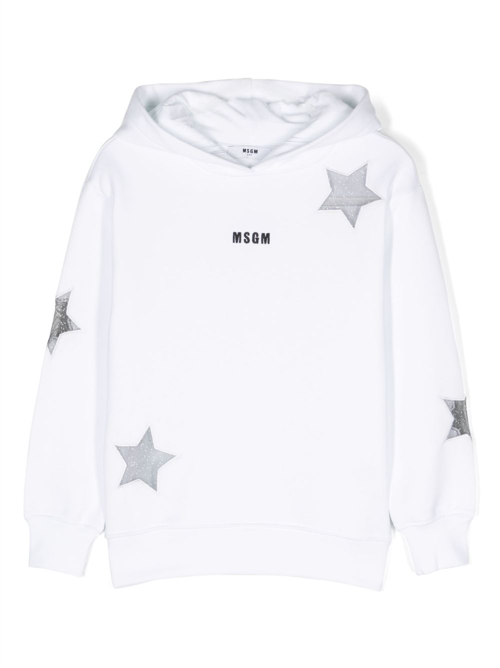 MSGM Kids logo刺绣棉连帽衫 - 白色