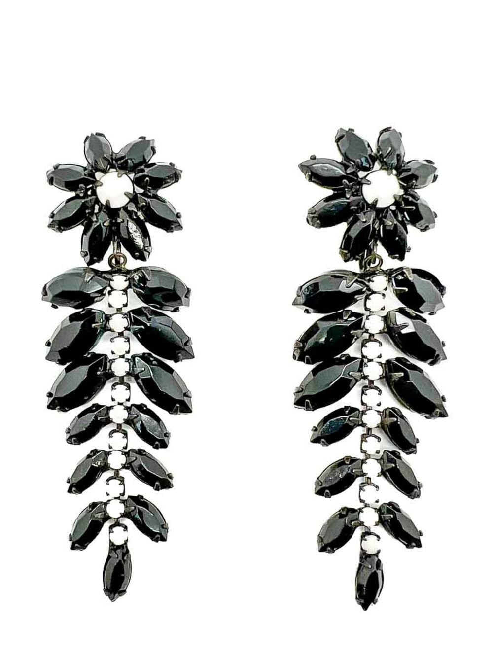 Jennifer Gibson Jewellery Vintage Hattie Carnegie Monochrome Floral Drop Earrings 1960s - 黑色