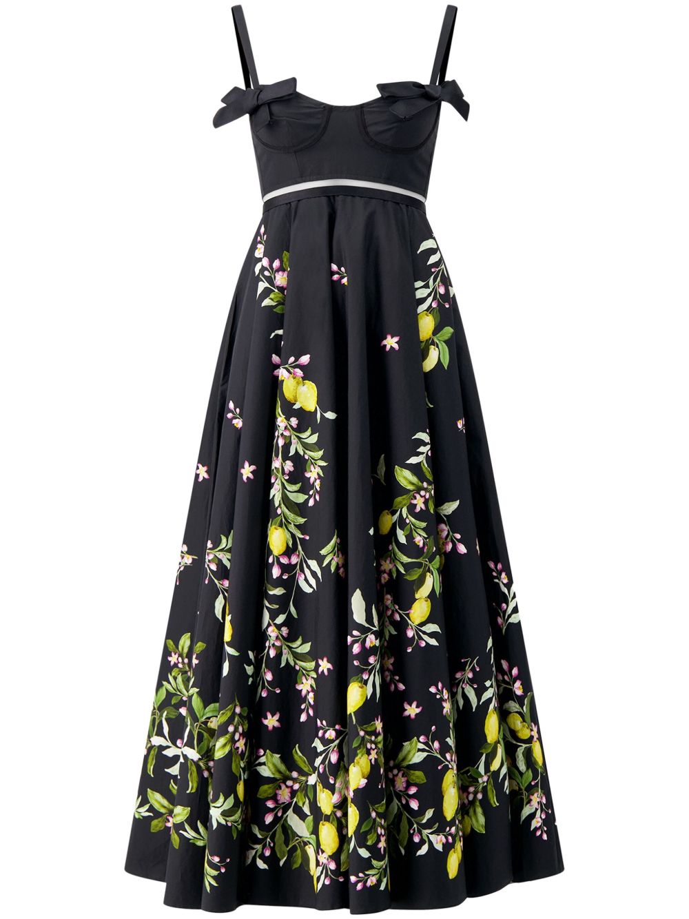 Giambattista Valli Saint-Tropez 花卉印花伞形中长连衣裙 - 黑色