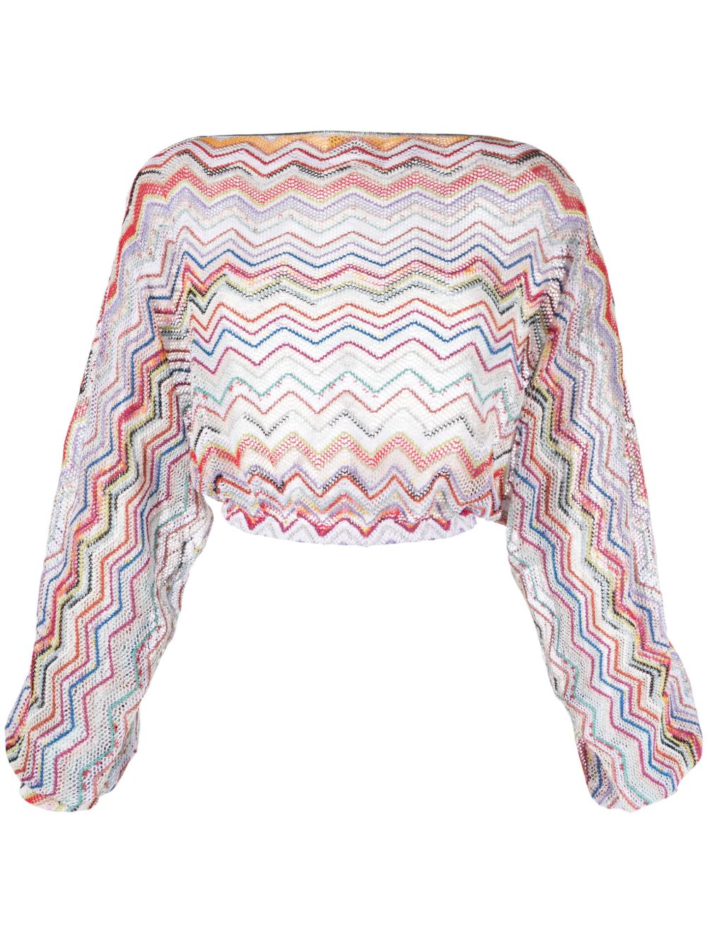 Missoni Z字形图案镂空针织短款罩衫 - 红色