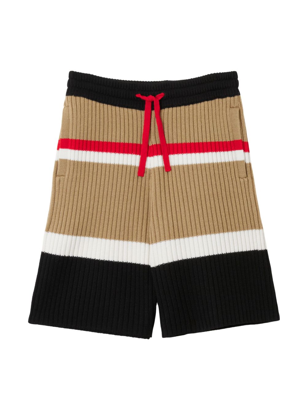 Burberry Kids 条纹羊毛抽绳短裤 - 黑色