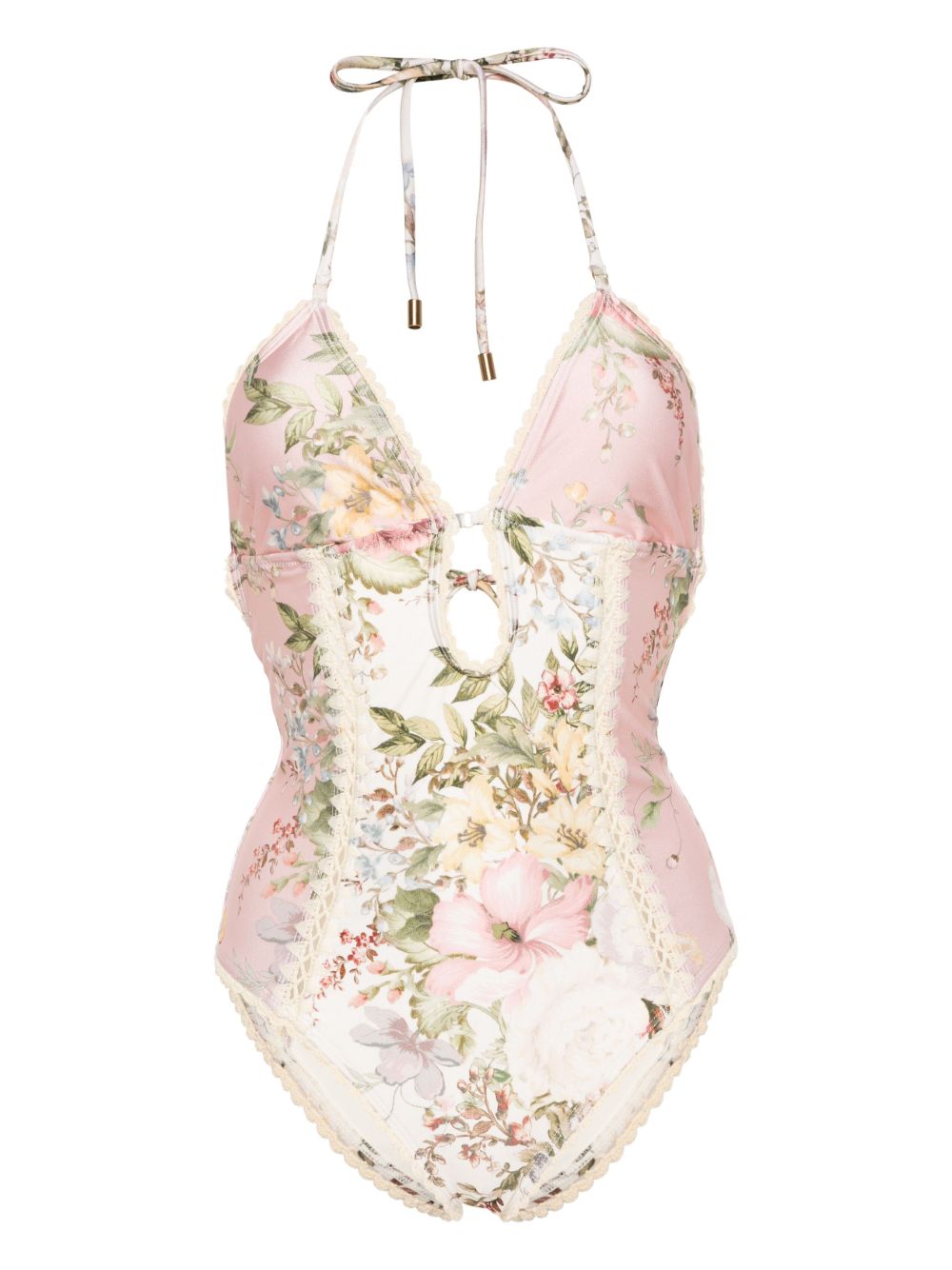 ZIMMERMANN Waverly 钩编针织边饰连体泳衣 - 中性色