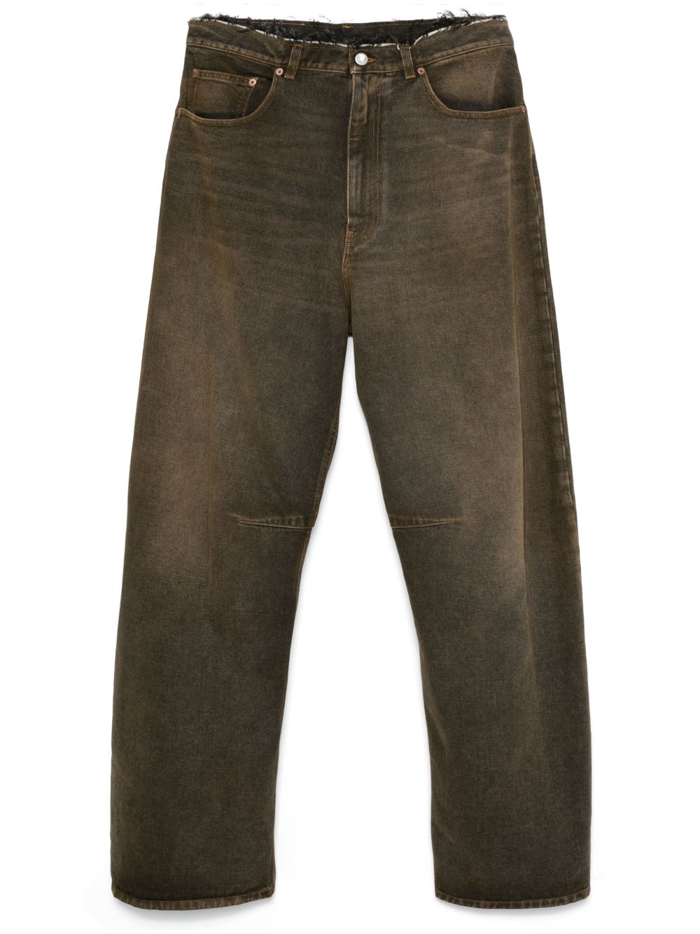 MM6 Maison Margiela 单缝线logo阔腿牛仔裤 - 褐色