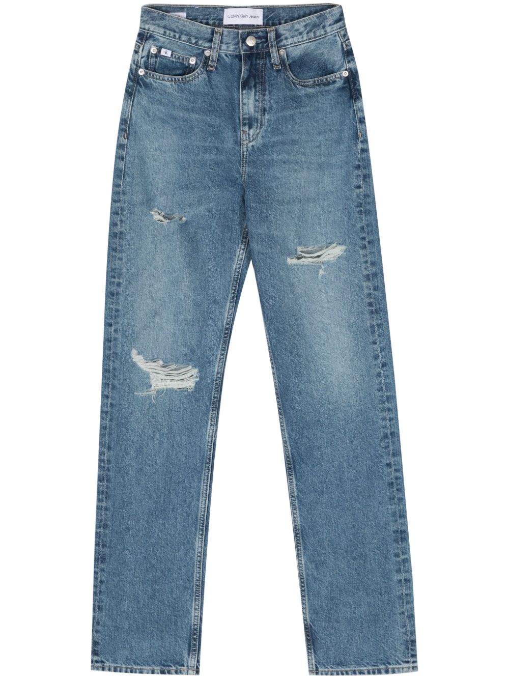 Calvin Klein Jeans 高腰直筒棉牛仔裤 - 蓝色