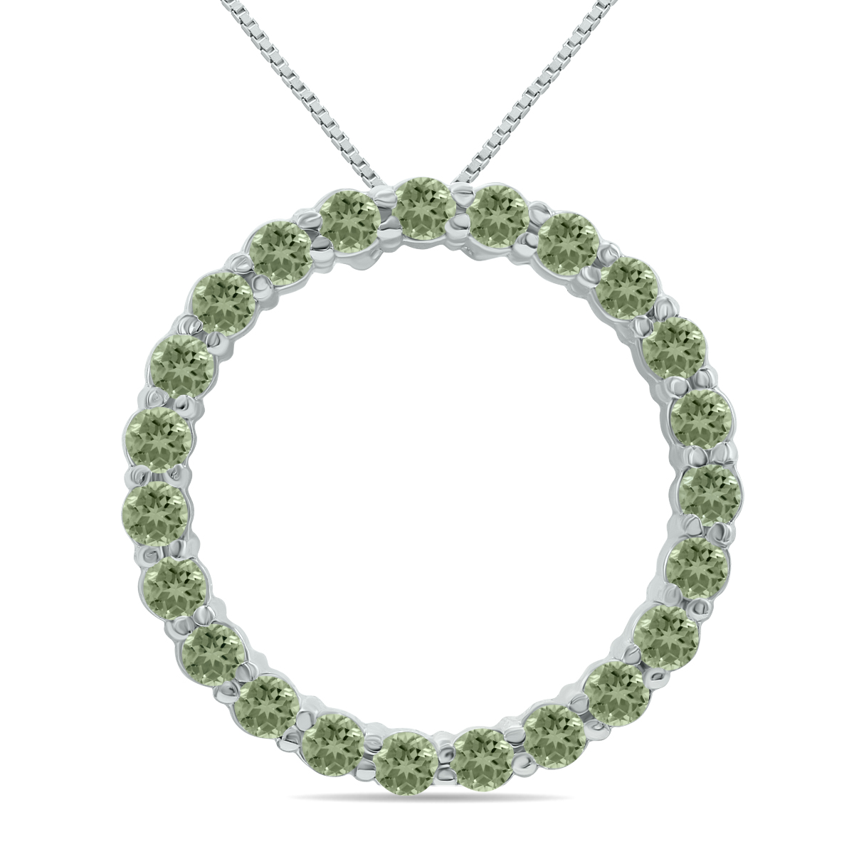 Green Amethyst Circle Pendant in.925 Sterling Silver