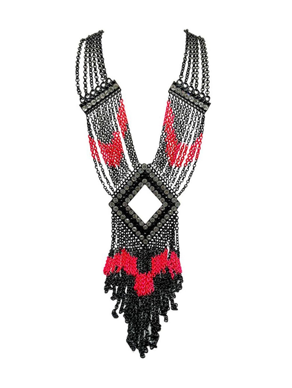 Jennifer Gibson Jewellery Statement Art Deco Inspired Neon &amp; Black Tassel Collar 2000s - 黑色