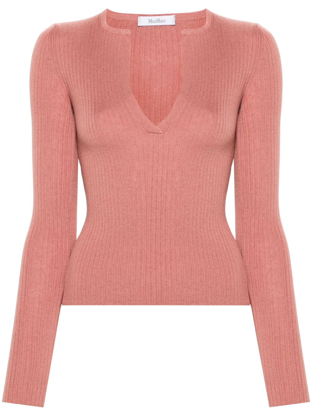 Max Mara V领罗纹毛衣 - 粉色