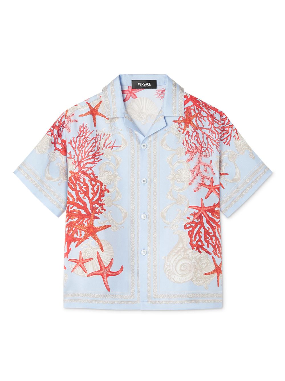 Versace Kids 珊瑚印花衬衫 - 蓝色