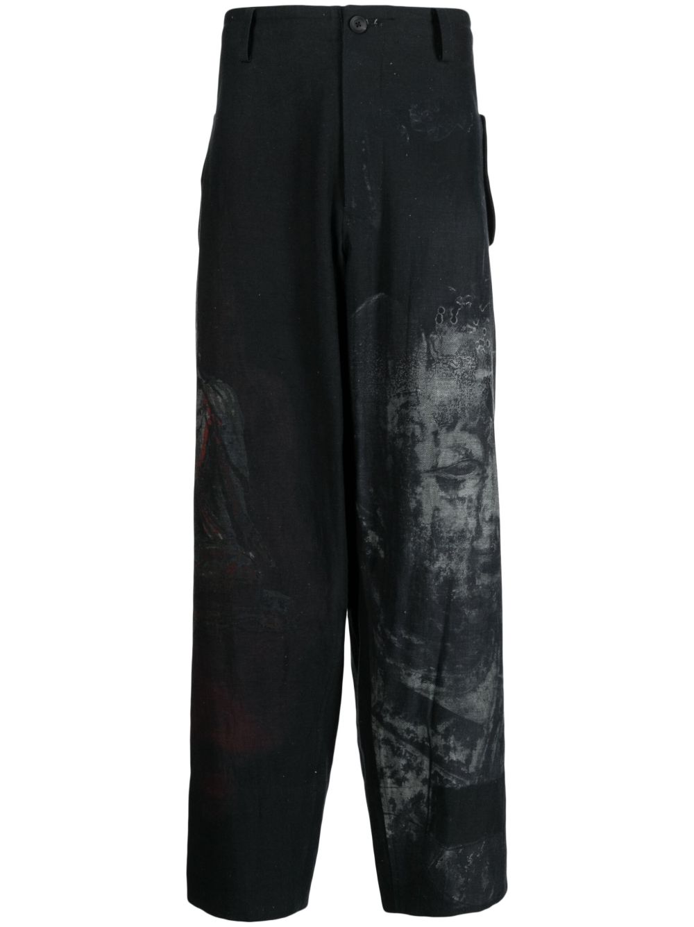 Yohji Yamamoto 图案印花阔腿裤 - 黑色