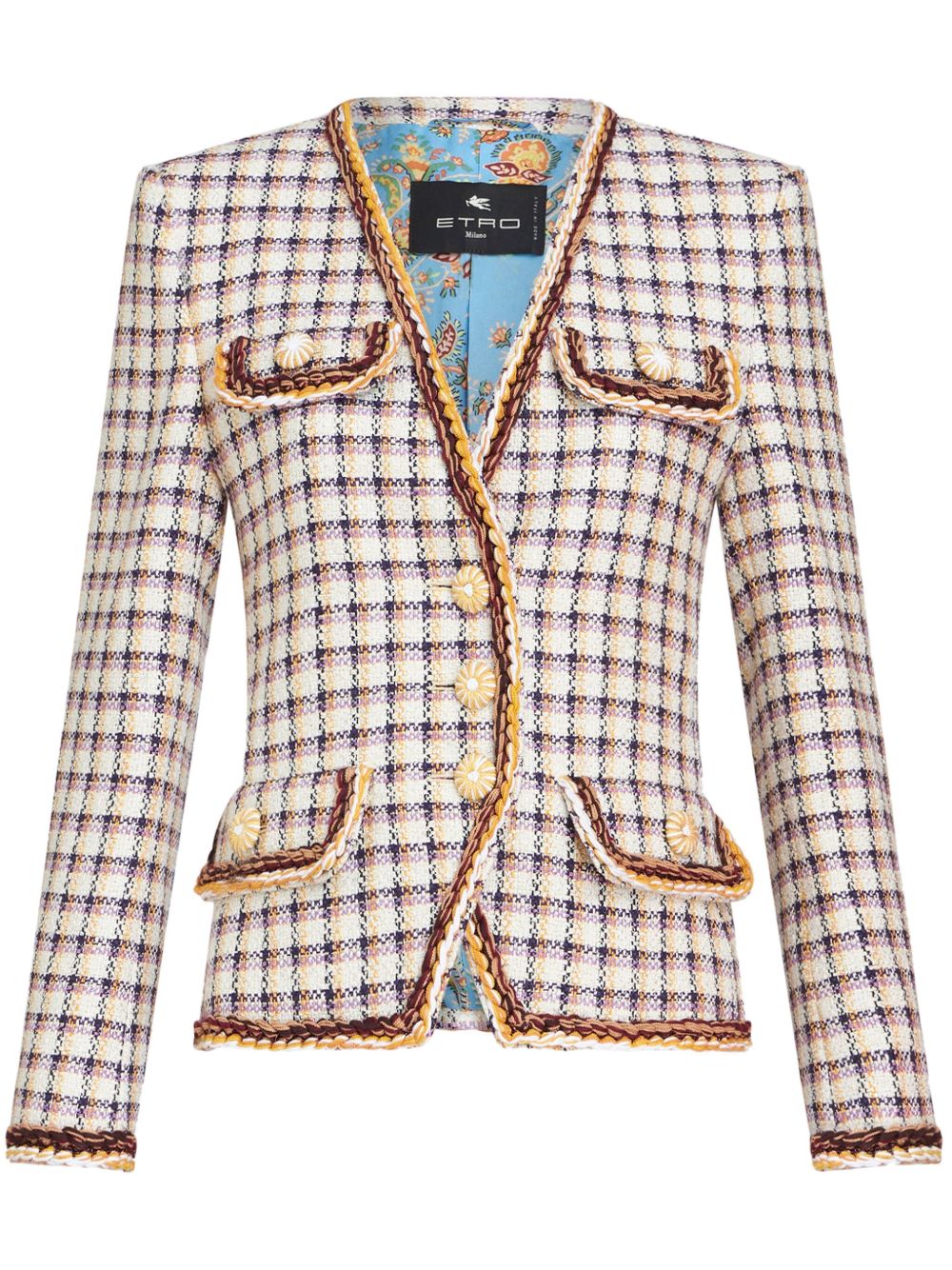 ETRO 格纹提花棉混纺夹克 - 白色