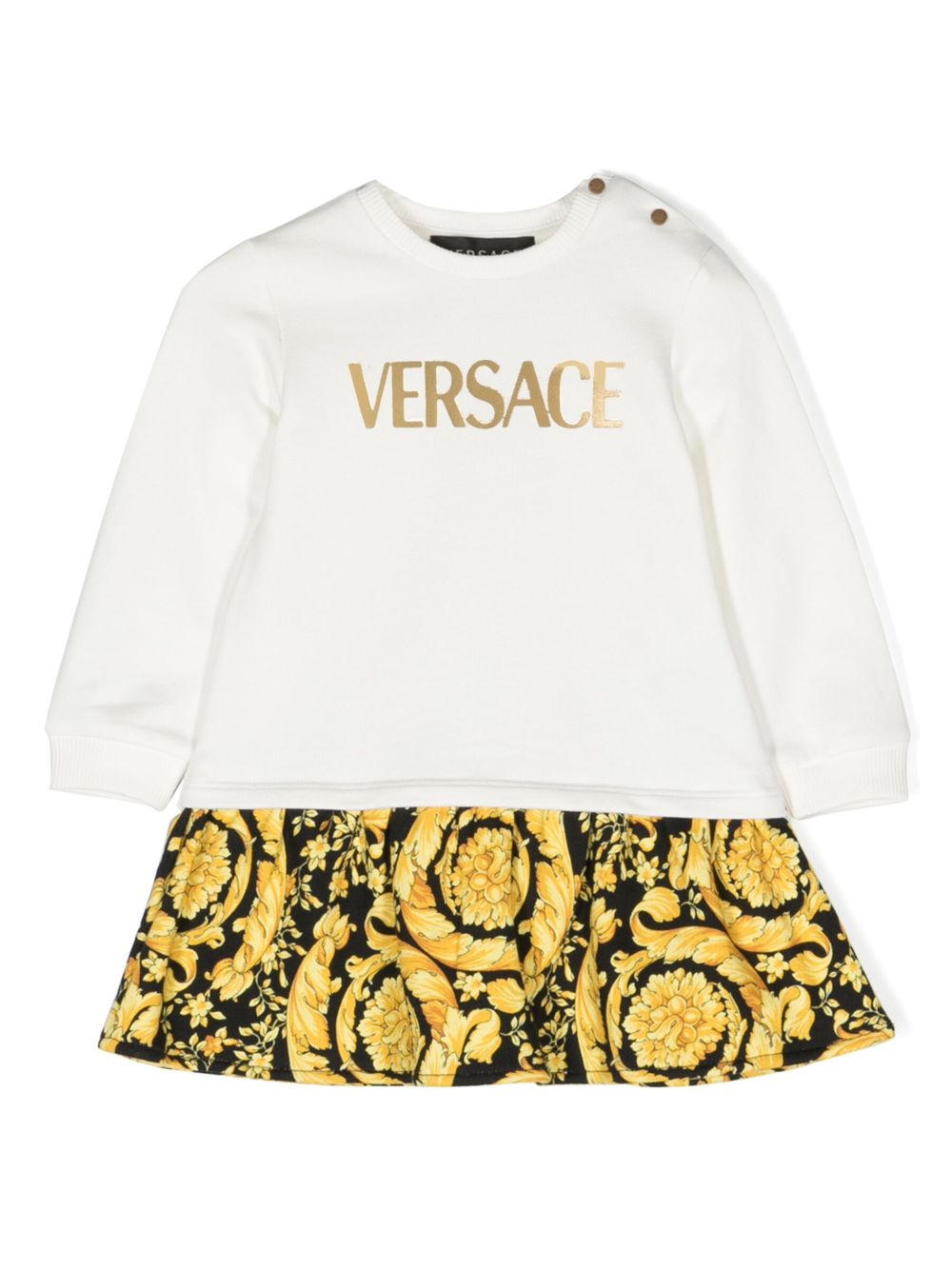 Versace Kids 巴洛克印花棉卫衣式连衣裙 - 白色